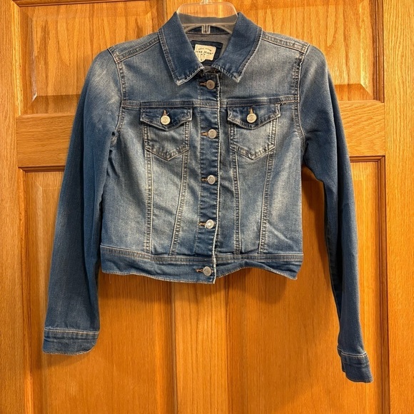 Wax Jean Jackets & Blazers - Wax Jean Blue Medium Wash Button Basic Denim Crop Jacket Stretch Women’s Size S